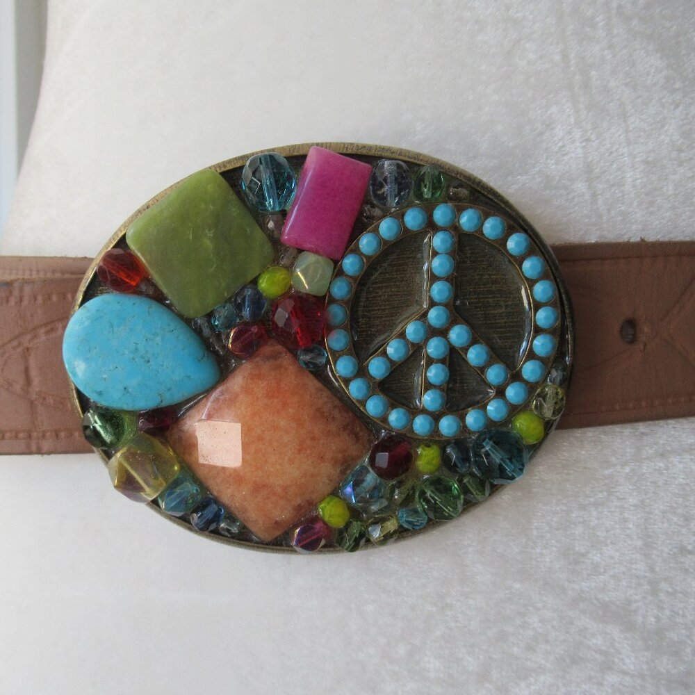 Metal Embellished Ornated Oval Belt Buckle Leatherock Made in USA